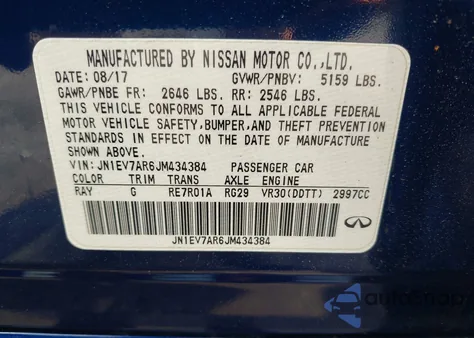 2018 Infiniti Q50 3.0T Sport from USA, damaged, VIN JN1EV7AR6JM434384